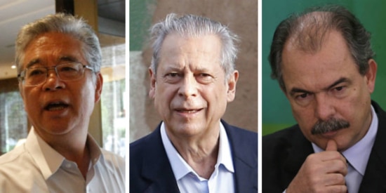 Paulo Okamotto, presidente do Instituto Lula, José Dirceu, ex-ministro da Casa Civil e Aloizio Mercadante, atual ministro da Casa Civil