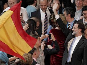 O candidato &agrave; presid&ecirc;ncia Mariano Rajoy durante ato eleitoral em Madri - Javier Liz&oacute;n/Efe