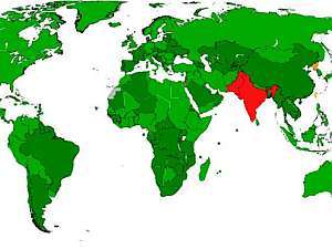 Mapa da participa&ccedil;&atilde;o dos pa&iacute;ses no Tratado de N&atilde;o-Prolifera&ccedil;&atilde;o Nuclear - Reprodu&ccedil;&atilde;o/Wikipedia