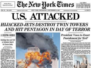 A primeira p&aacute;gina de jornais de 12/9/2001. - Reprodu&ccedil;&atilde;o