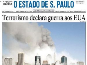 A primeira p&aacute;gina de jornais de 12/9/2001. - Reprodu&ccedil;&atilde;o