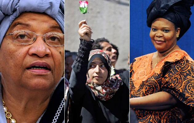 Ellen Johnson-Sirleaf, presidente da Libéria, Tawakul Karman, ativista iemenita, e Leymah Gbowee, ativista liberiana, vencedoras do Nobel da Paz 2011 - AP