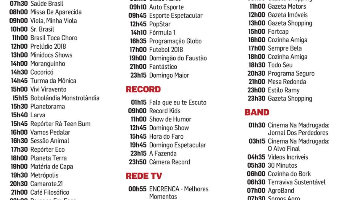 Programacao Da Band Para Hoje Domingo