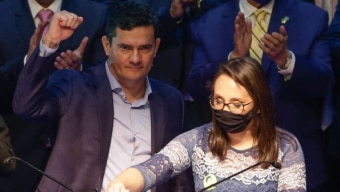 Moro e Renata Abreu no dia da filiação do ex-juiz; presidente da sigla se reuniu com o União Brasil. Foto: Dida Sampaio/Estadão