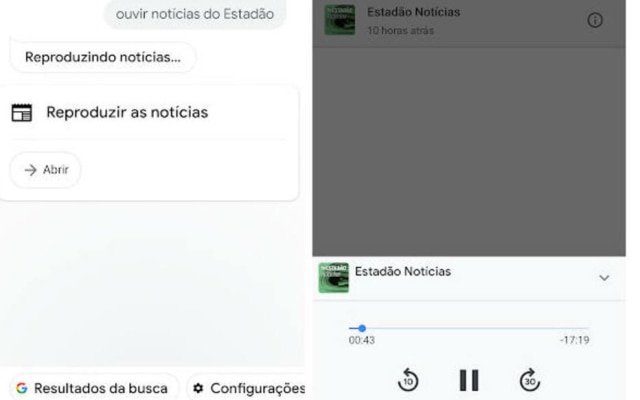 É possível pedir para o Google Assistant o podcast de notícias do Estadão