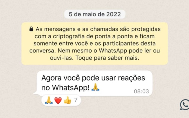 Mais de meia dúzia de reações com emoji a mensagens no WhatsApp estão disponíveis para usuários