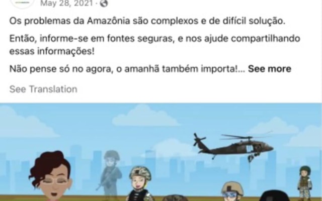 Página NaturAmazon tentava passar imagem positiva de militares na Amazônia 