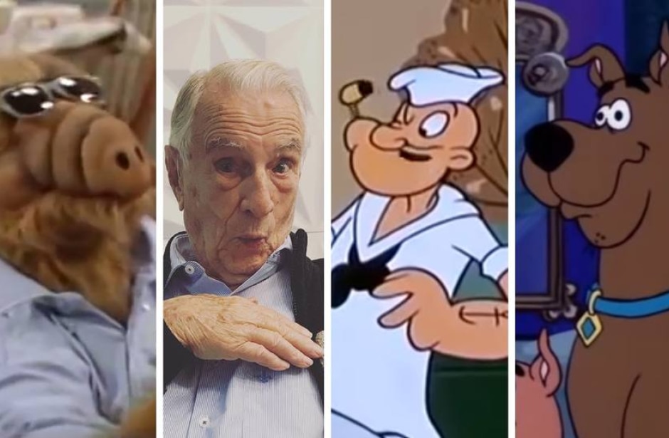 Reprodução de 'Alf: O ETeimoso' (1986) / NBC | Instagram / @orlandodrummond | Reprodução de 'Popeye' (1978) / Hanna-Barbera | Reprodução de 'Scooby-Doo' (1969) / Hanna-Barbera