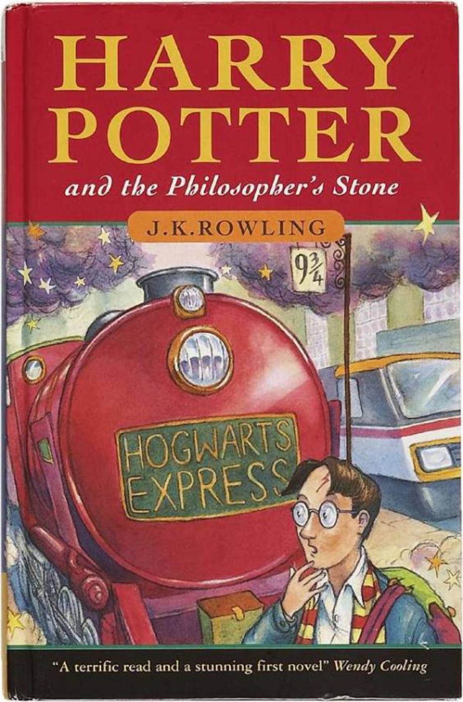 Exemplar da primeira edição de 'Harry Potter e a Pedra Filosofal' com