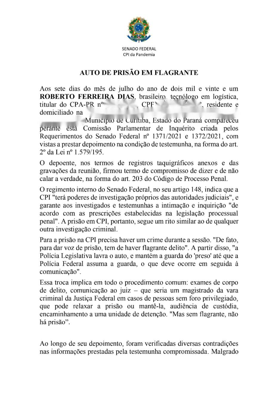 Auto de prisão em flagrante de Roberto Ferreira Dias