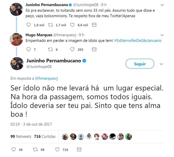 Juninho Pernambucano responde a seguidores no Twitter: 'Fora