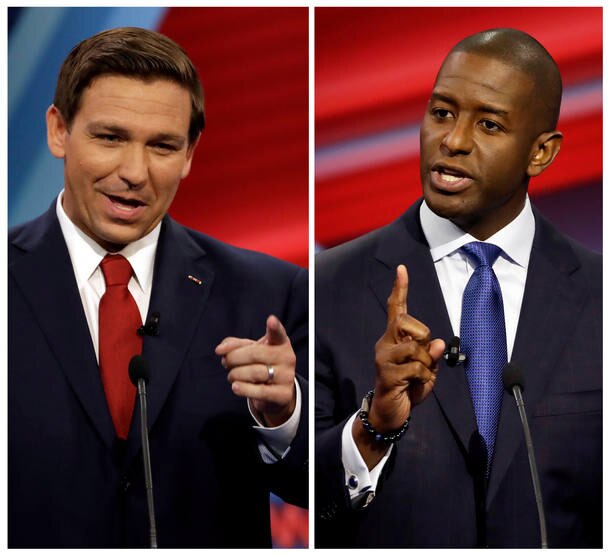 Republicano Ron DeSantis (E) e o democrata Andrew Gillum representam polarização da política americana e dão sinais para a disputa presidencial de 2020