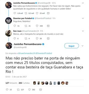 Juninho Pernambucano responde a seguidores no Twitter: 'Fora