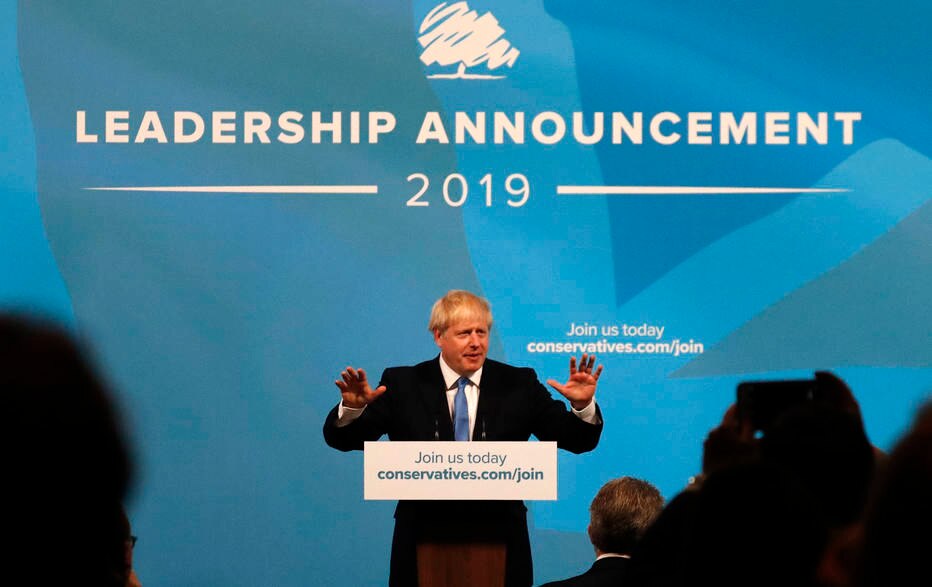 Boris Johnson discursa depois de ser anunciado como novo líder do Partido Conservador britânico