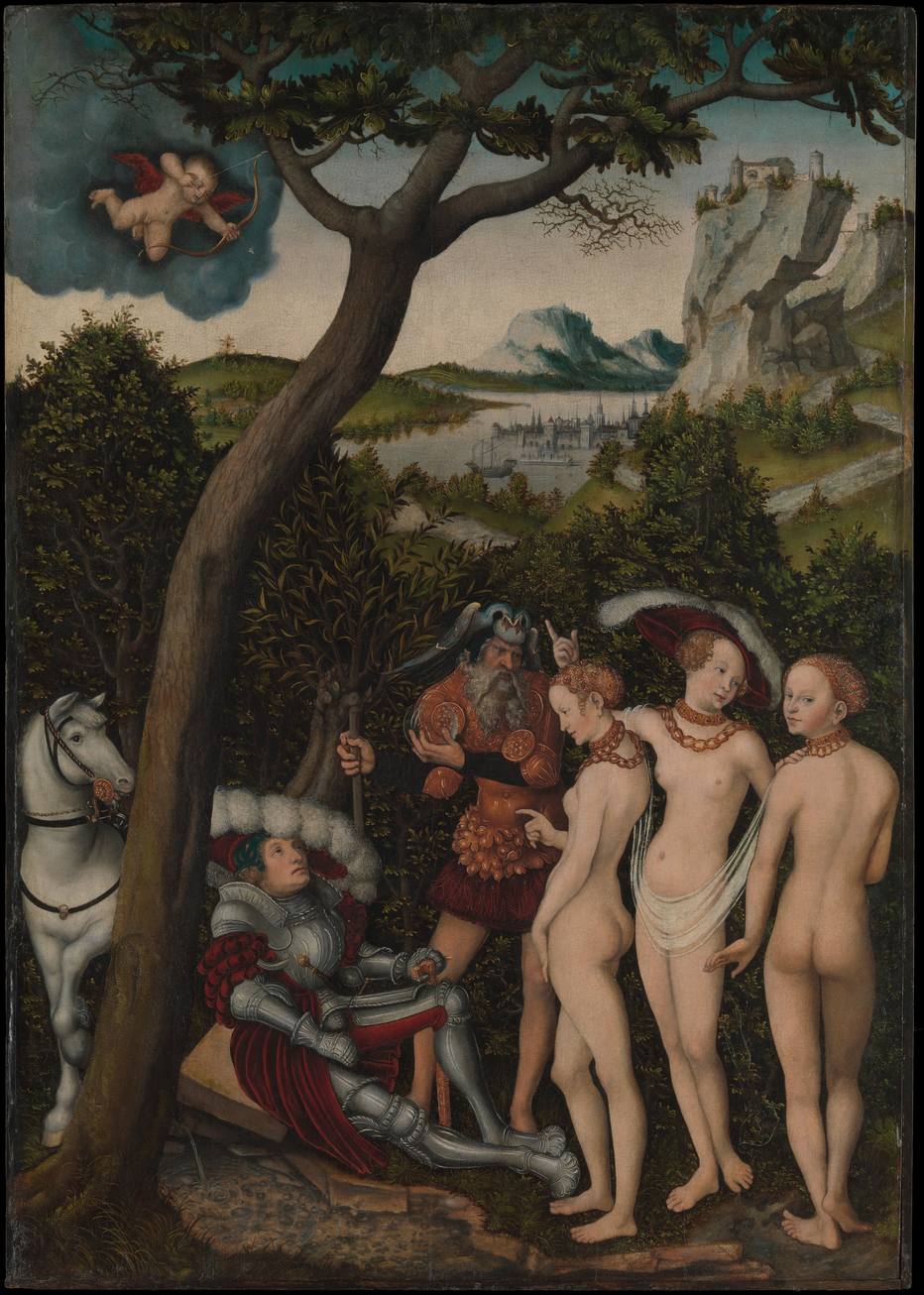 Páris escolhe a deus mais bela, em tela do alemão Lucas Cranach: conflito criado por Éris, a discórdia