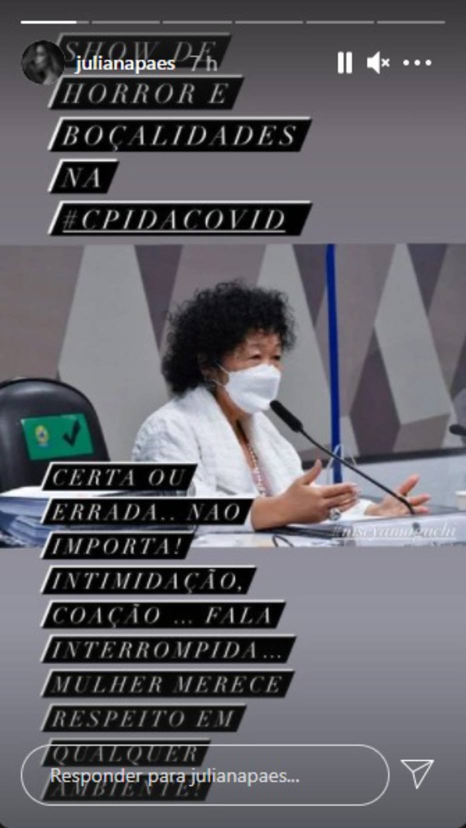 Juliana Paes comenta CPI da Covid