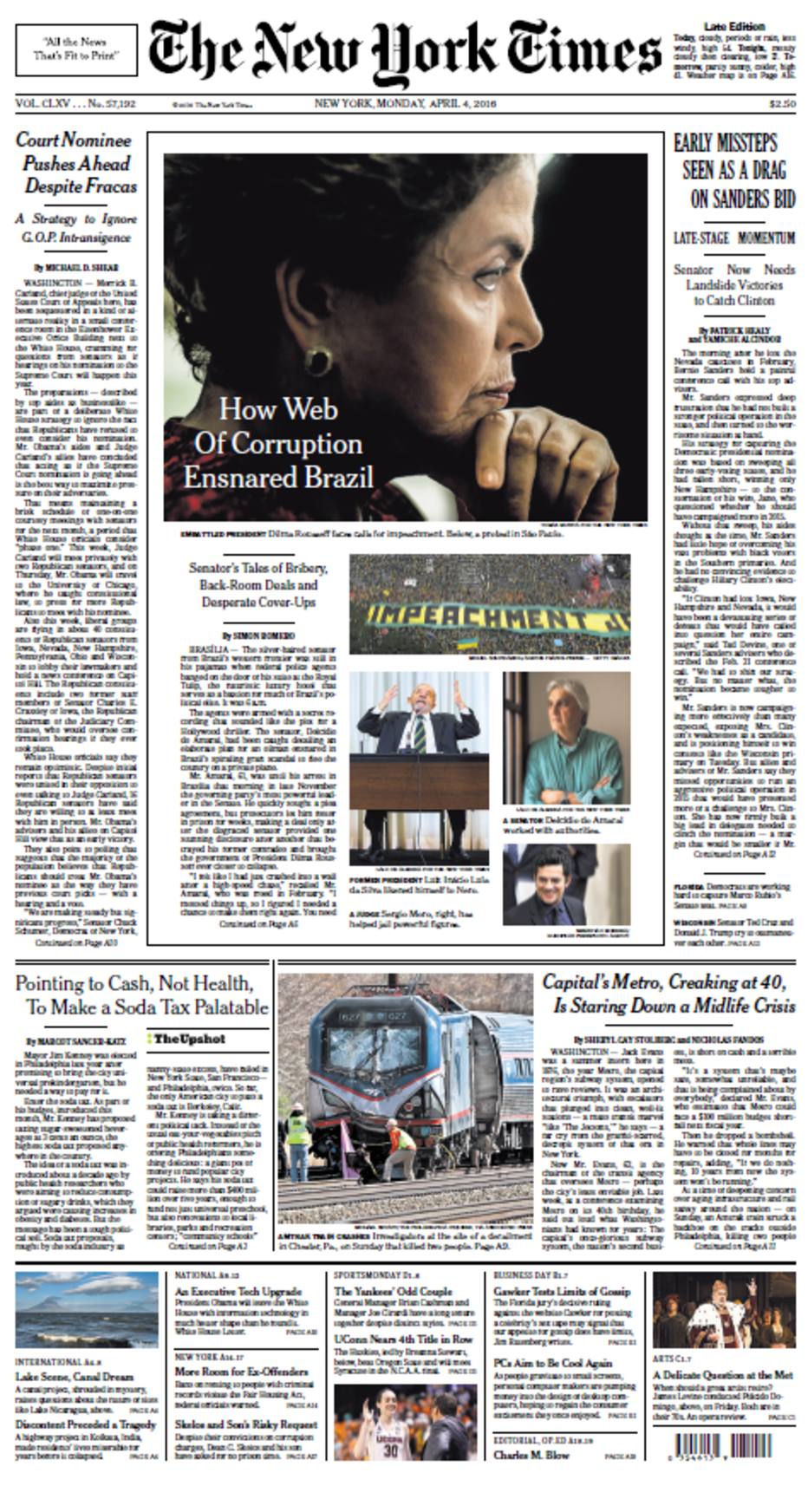 Capa do &#039;New York Times&#039; destaca a crise política no Brasil - Política