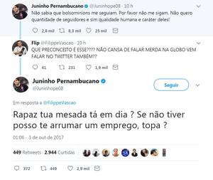 Juninho Pernambucano responde a seguidores no Twitter: 'Fora