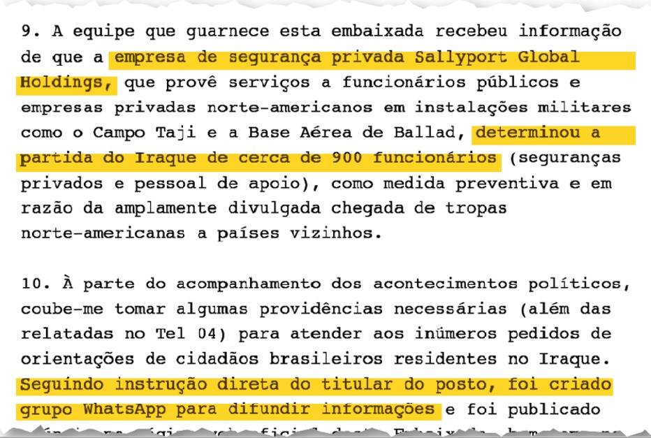 Telegrama: Preocupação. Empresa americana retira 900 do Iraque