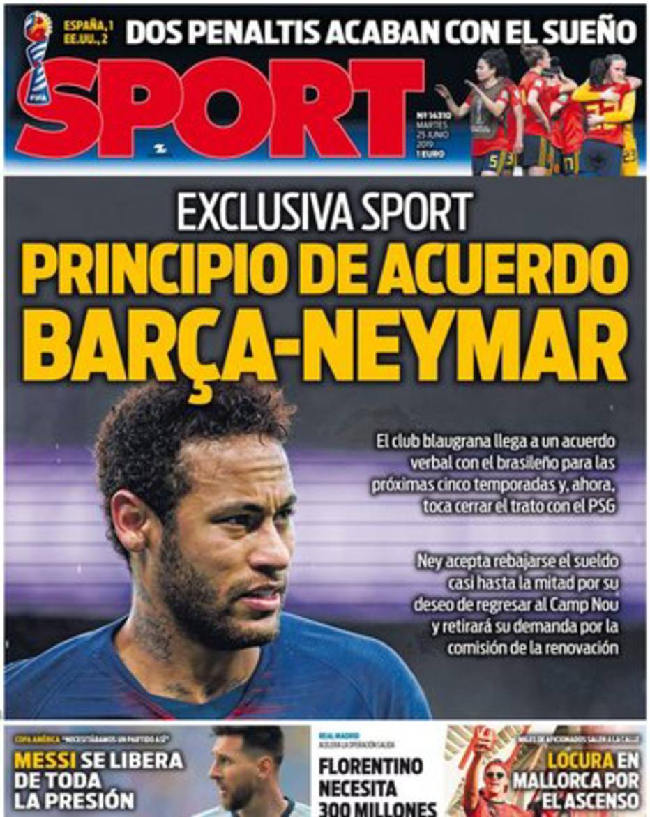 Capa do jornal Sport, da Espanha