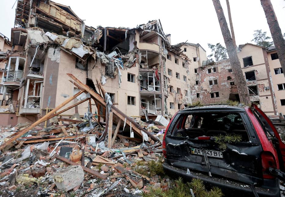 Destroços em Kiev, na Ucrânia