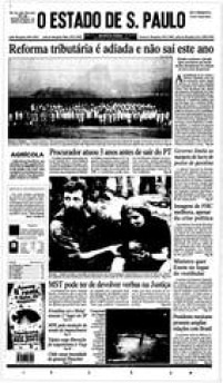 Capa do jornal de <a href='http://acervo.estadao.com.br/pagina/#!/20000809-39012-nac-0001-pri-a1-not' target='_blank'>9/8/2000 </a>sobre reforma tributária.