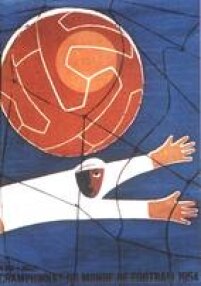 Cartaz com o logo do Mundial de Futebol de 1954 disputada na Suíça. 