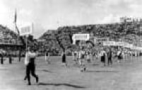 Solenidade de abertura da Copa do Mundo de 1958, no Estádio Solna, em Estocolmo, 08/6/1958.