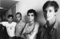 Dado Villa-Lobos, Renato Rocha, Renato Russo e Marcelo Bonfá, membros da banda Legião Urbana, posam para fotografia,  04/12/1986