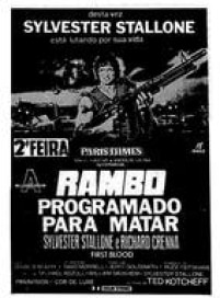 Cartaz de<a href='http://acervo.estadao.com.br/pagina/#!/19830521-33191-nac-0041-999-41-clas' target='_blank'> Rambo: Programado para Matar (1982)</a>, no Estadão de 21/5/1983.