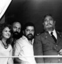O então presidente do PT, Luiz Inácio Lula da Silva, Marisa Letícia, Jair Meneguelli e o presidente de Cuba, Fidel Castro , durante reunião dos partidos e grupos de esquerda e extrema esquerda da América Latina, onde foi criado o Foro de São Paulo, 187/1990