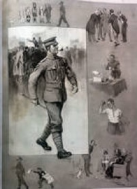 Publicidade inglesa da Primeira Guerra retrata o homem que se apresentou ao serviço militar. Atlético e fardado, ele é exaltado por seus pares