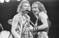  Rudolph Schenker e Mathias Jabs , dos Scorpions, no palco do Rock in Rio I, 19/01/1985.
