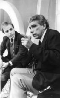 O empresário Antônio Ermírio de Moraes, então candidato ao Governo de São Paulo pelo PTB, é entrevistado pelo apresentador Gugu Liberato durante programa de auditório no SBT, em São Paulo,  SP, 21/7/1986.  