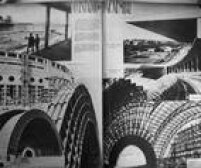 Imagens da construção do Estádio Municipal Paulo Machado de Carvalho, com detalhe para a estrutura da Concha Acústica, publicadas na Rotogravura de 01/09/1939