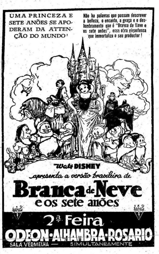 Cartaz da estreia do filme Branca de Neve no Brasil em 1938