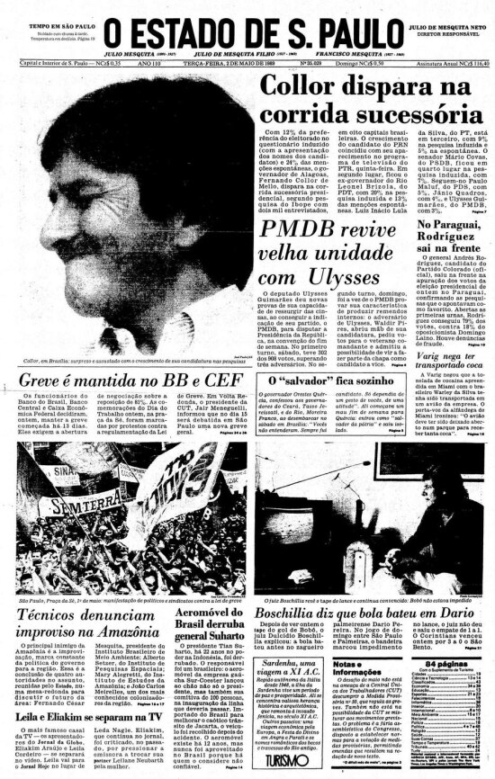 Capa de 2/5/1989 com a manchete 'Collor dispara na corrida sucessória' 