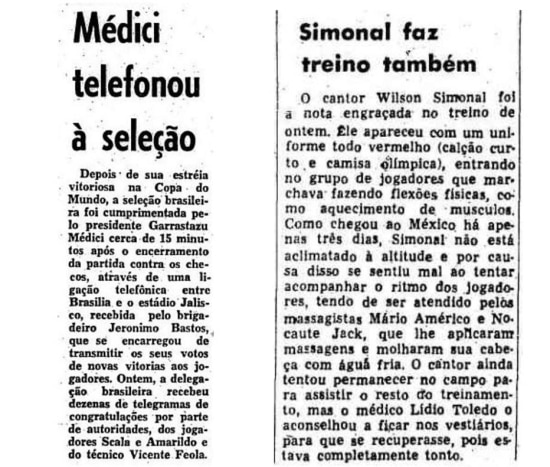 Seleção, Médici e Simonal no Estadão de 5/6/1970