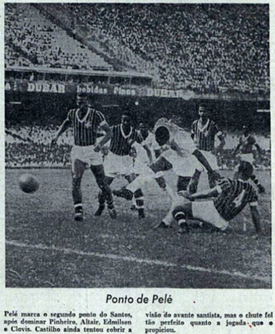 O gol de placa de Pelé no jornal de 7/3/1961
