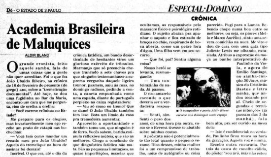 Crônica de Aldir Blanc no jornal de 4/5/1997