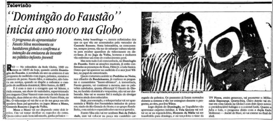 Estreia do Domingão do Faustão na Globo em 26/3/1989