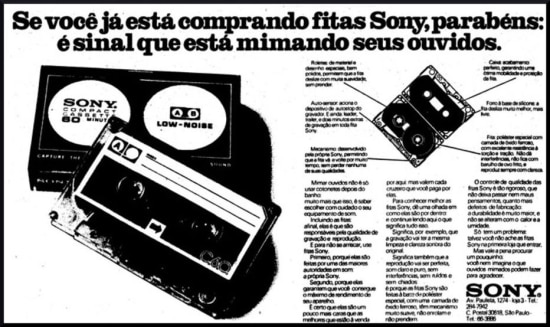 Anúncio de fita cassete da Sony, publicado no Estadão de 09/5/1978