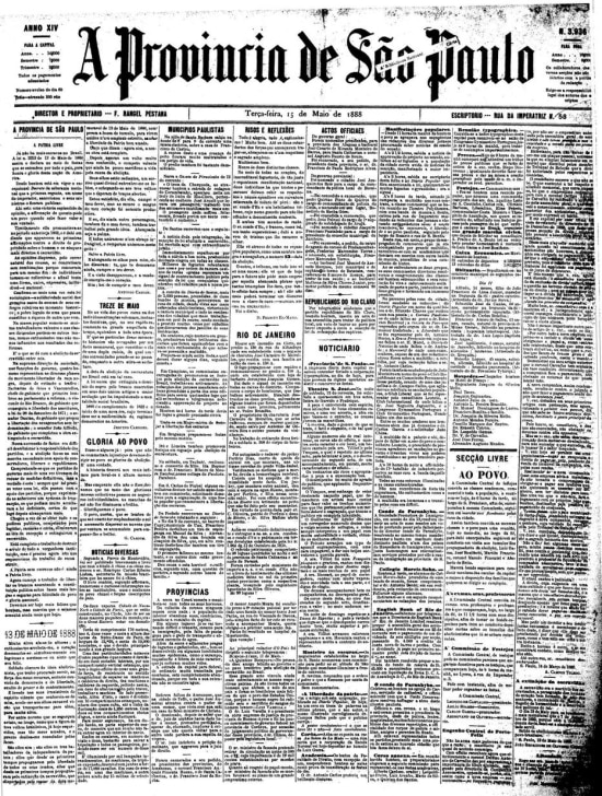 Página do jornal de 15/5/1888