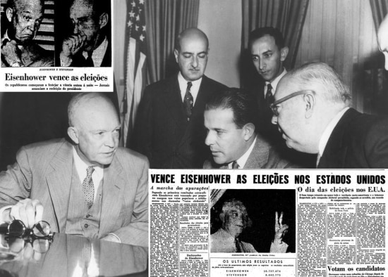 Eleição:1952/ Reeleição:1956 / Partido:Republicano 

O presidente Eisenhower e João Goulart, então vice-presidenet do Brasil, em 1956