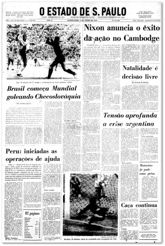 Brasil estreia com goleada - O Estado de S. Paulo 4/6/1970  