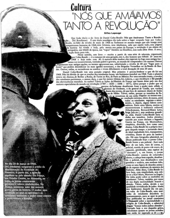 Página do caderno de Cultura do Estadão de 19/3/1988 sobre os 30 anos dos acontecimentos que eclodiram no revolucionário maio de 1968. 