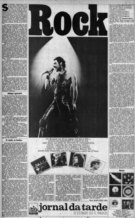 Página do Jornal da Tarde sobre show do Queen no Brasil em 1981.