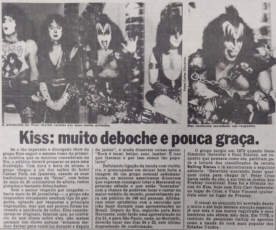 Reportagem do Jornal da Tarde sobre o show do Kiss no Brasil em 1983. 