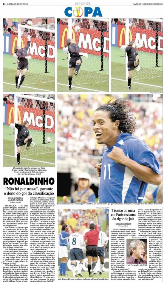 Gol de Ronaldinho Gaúcho contra a Inglaterra.