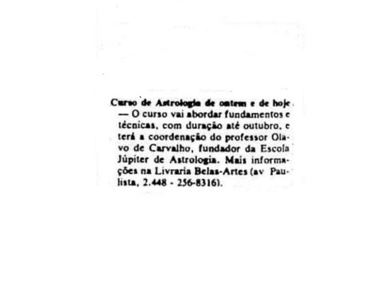 Guia com curso de astrologia com Olavo de Carvalho na seção 'Cursos & Concursos' em 2/9/1986.